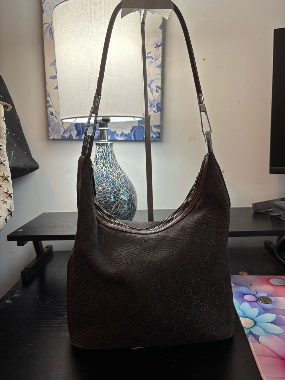 Vintage Gucci Dark Brown GG Monogram Canvas Hobo Bag - Tom Ford Era - Picture 2 of 16